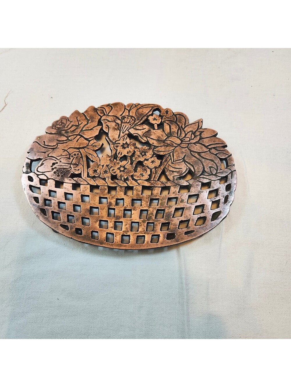 Vintage Trivet Old Dutch Design Flower Basket